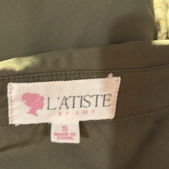 BOGO L’ATISTE Army Green Partial Sheer w/Front Zipper Long Sleeve Dress Size Sm - Picture 13 of 14